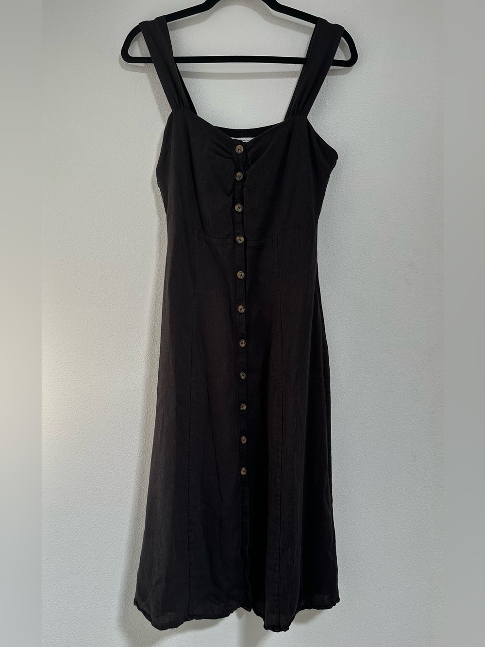 & Other Stories Black Linen Blend Button Front Midi Dress Women’s Size 6 LBD